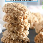 stack of five no bake peanut butter cookies on a slate gray stray
