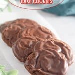 7 texas sheet cake cookies on a piece of parchment paper on a white background