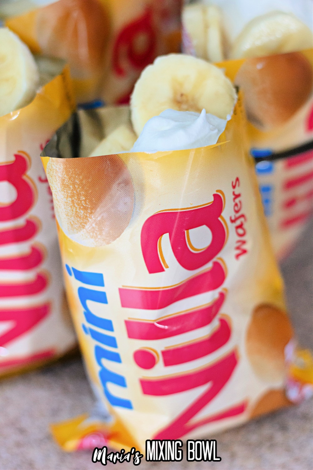 banana pudding filled into a mini vanilla wafer bag