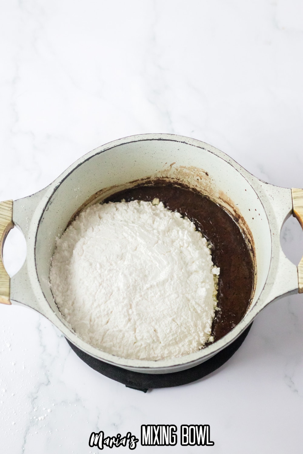 butter and cocoa powder and powdered sugar in a large saucepan