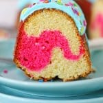 slice of donut cake on a light blue plate