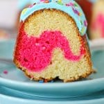 slice of donut cake on a light blue plate