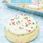 frosted sugar cookies on a blue and white napkin