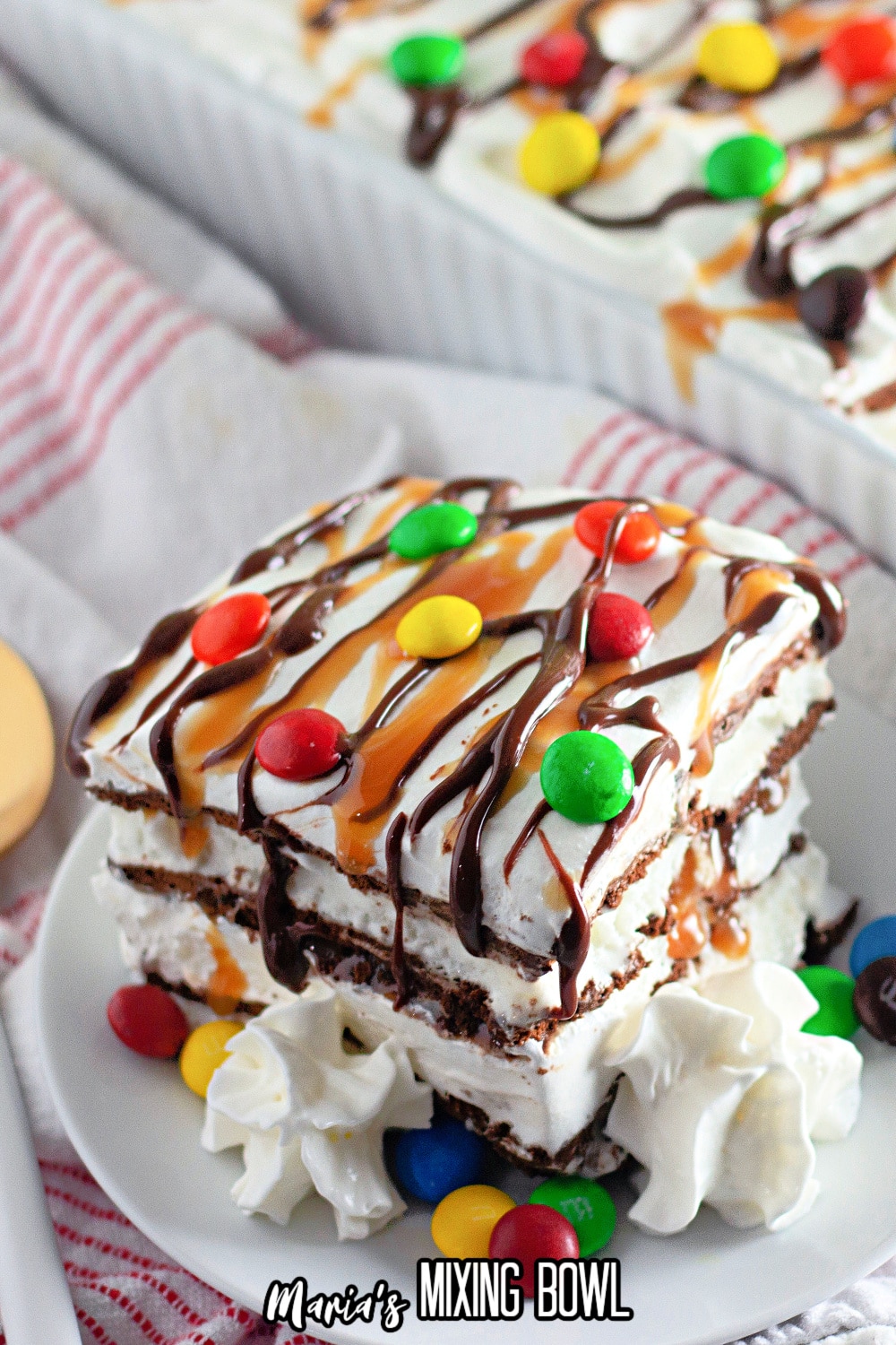 slice of ice cream sandwich cake on a white plate