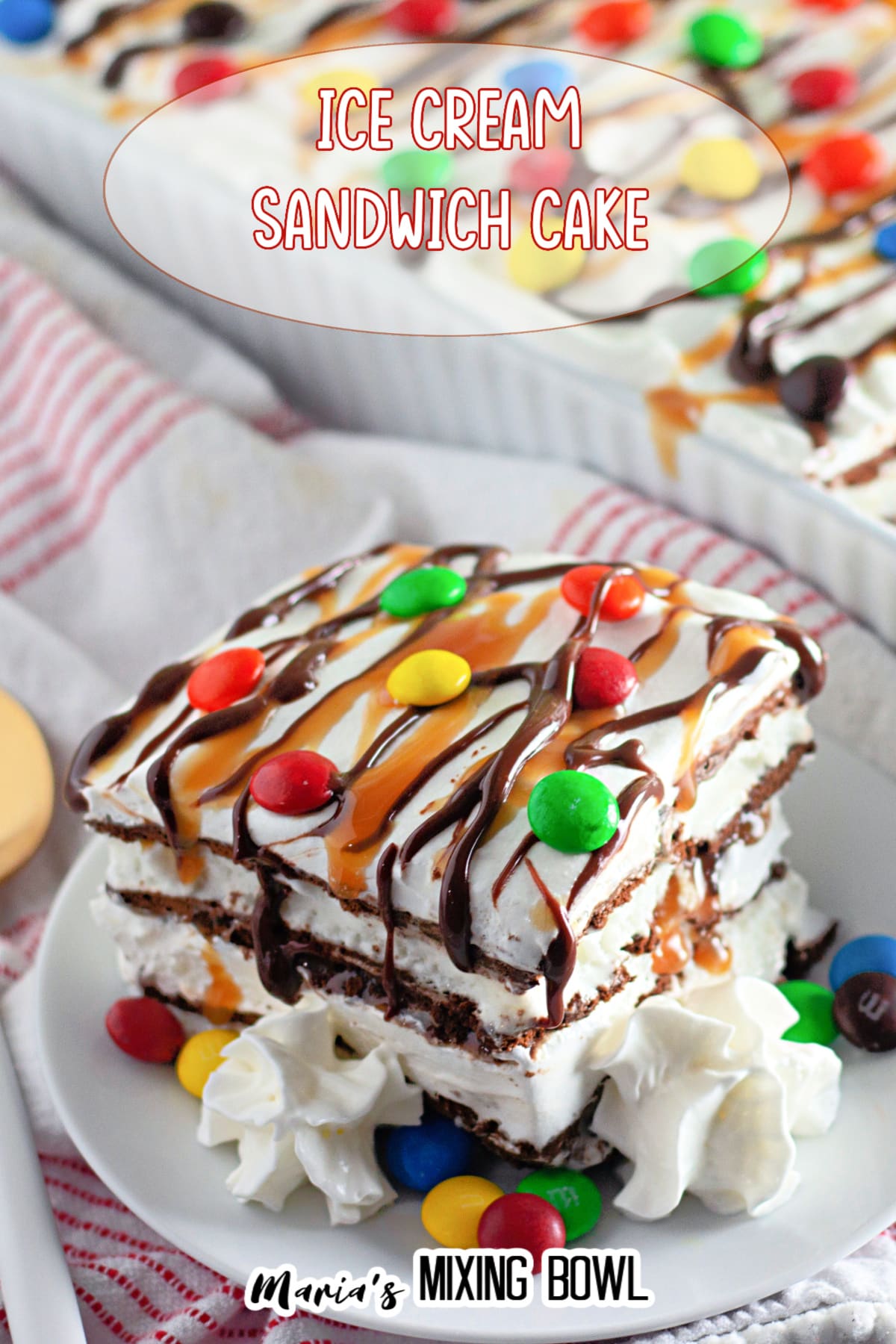 slice of ice cream sandwich cake on a white plate