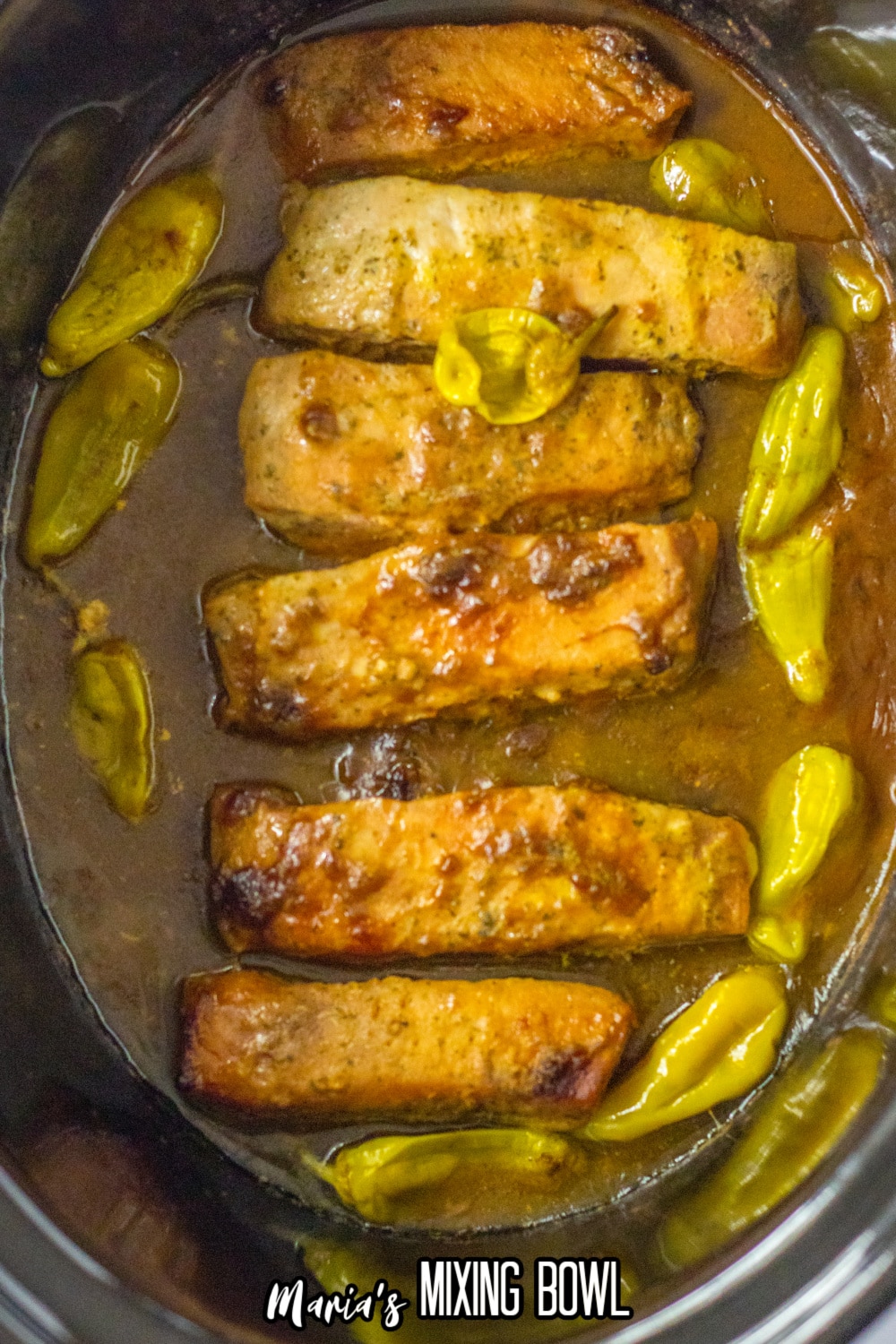 Mississippi ribs in the sauce in a slow cooker