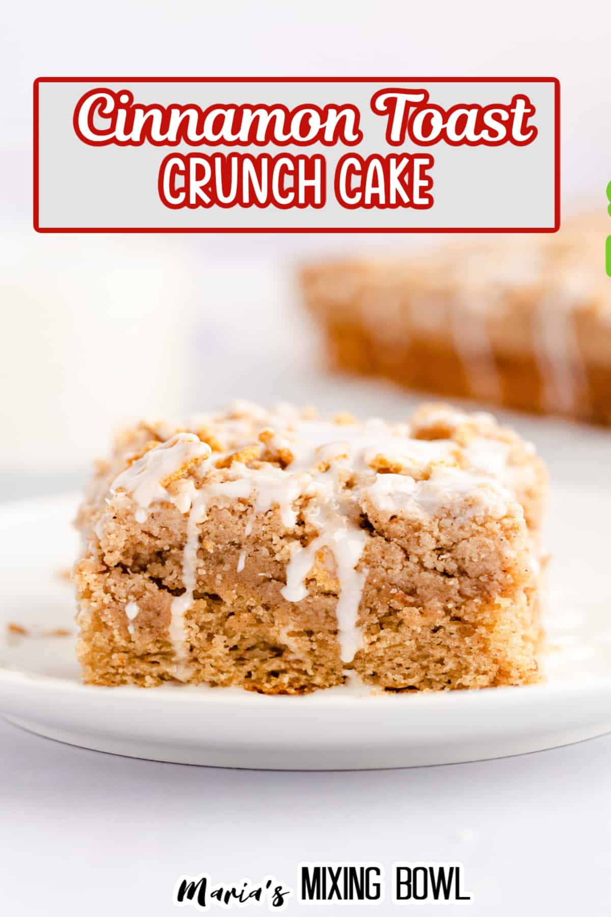 slice of cinnamon toast crunch cake on a small white plate.