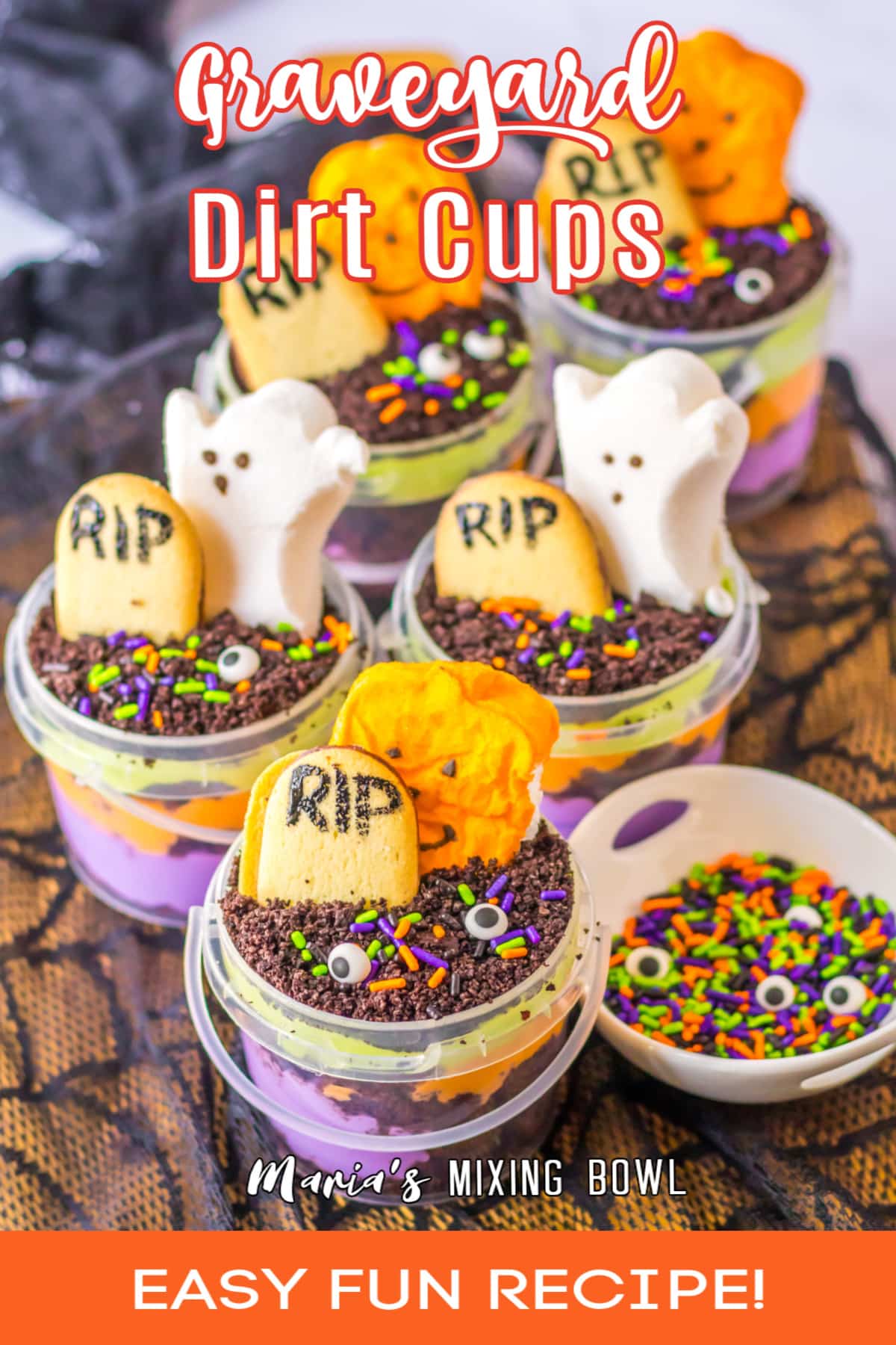 five graveyard dirt cups on a table.