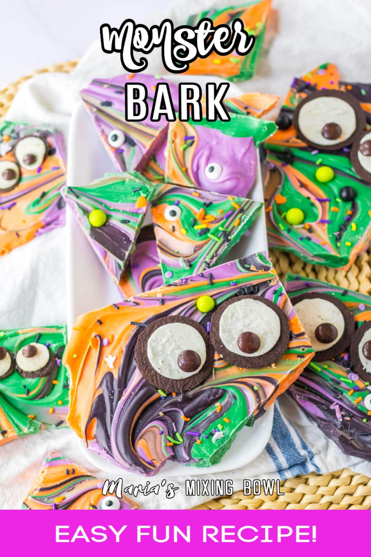 monster bark on a bamboo place mat.