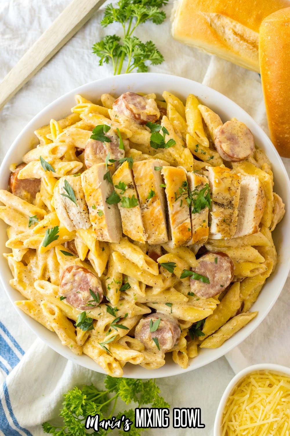 bowl full of cajun chicken alfredo.