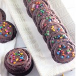 cosmic brownie cookies lined up on a platter.