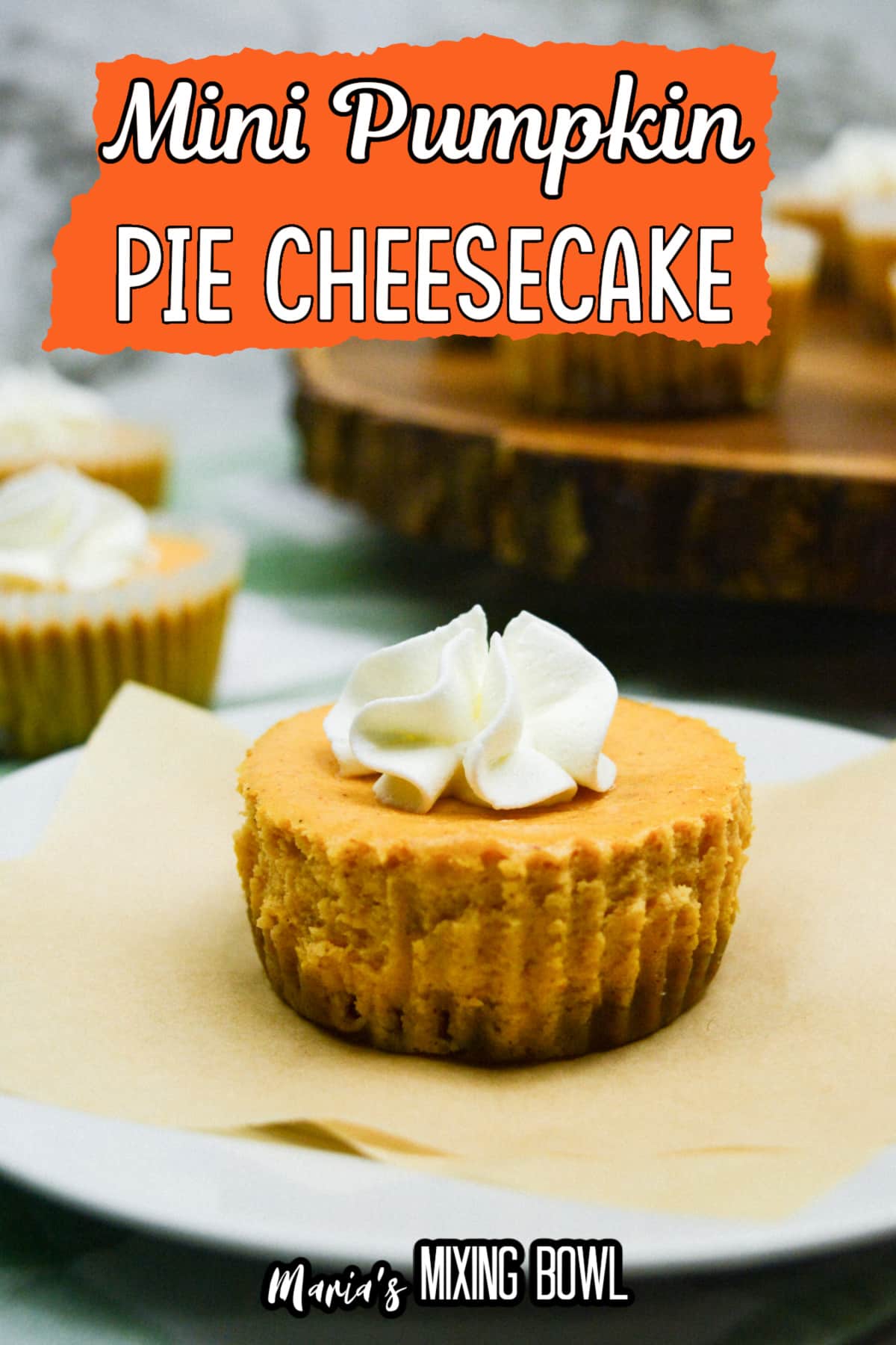 mini pumpkin pie cheesecake on a plate.