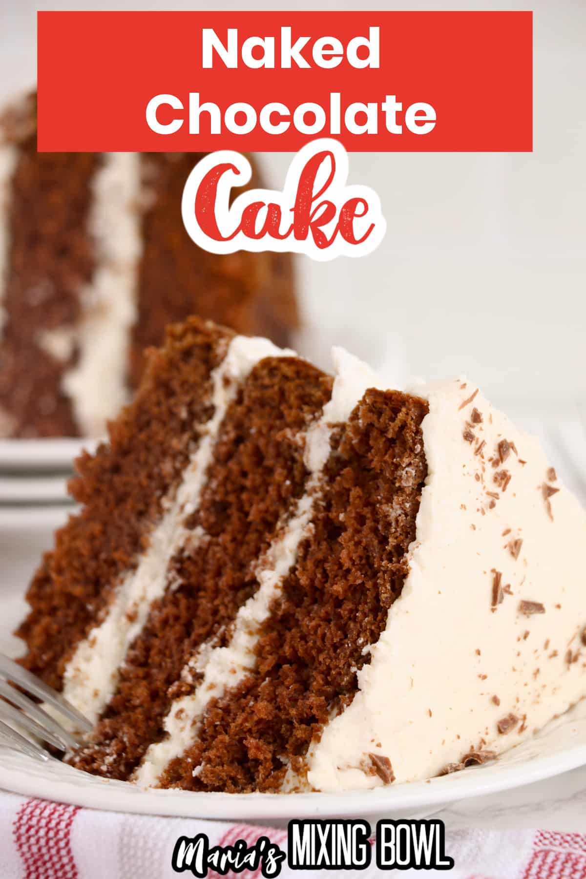 slice of naked chocolate cake on a plate.