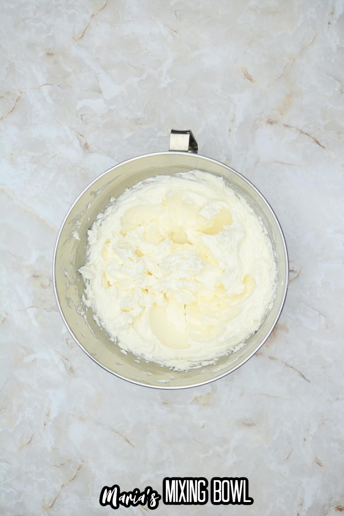 homemade frosting whipped in a stand mixer bowl.