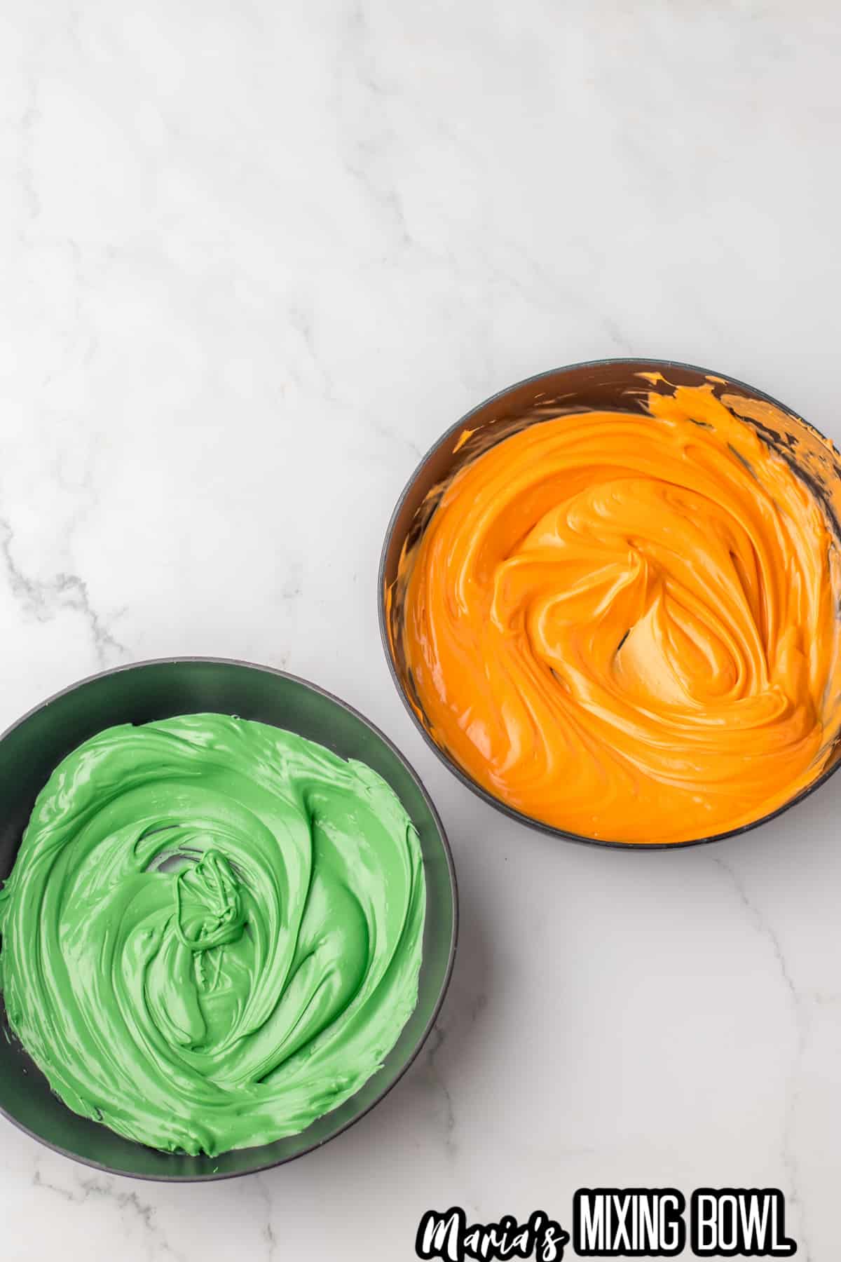 melted green and orange candy melts.