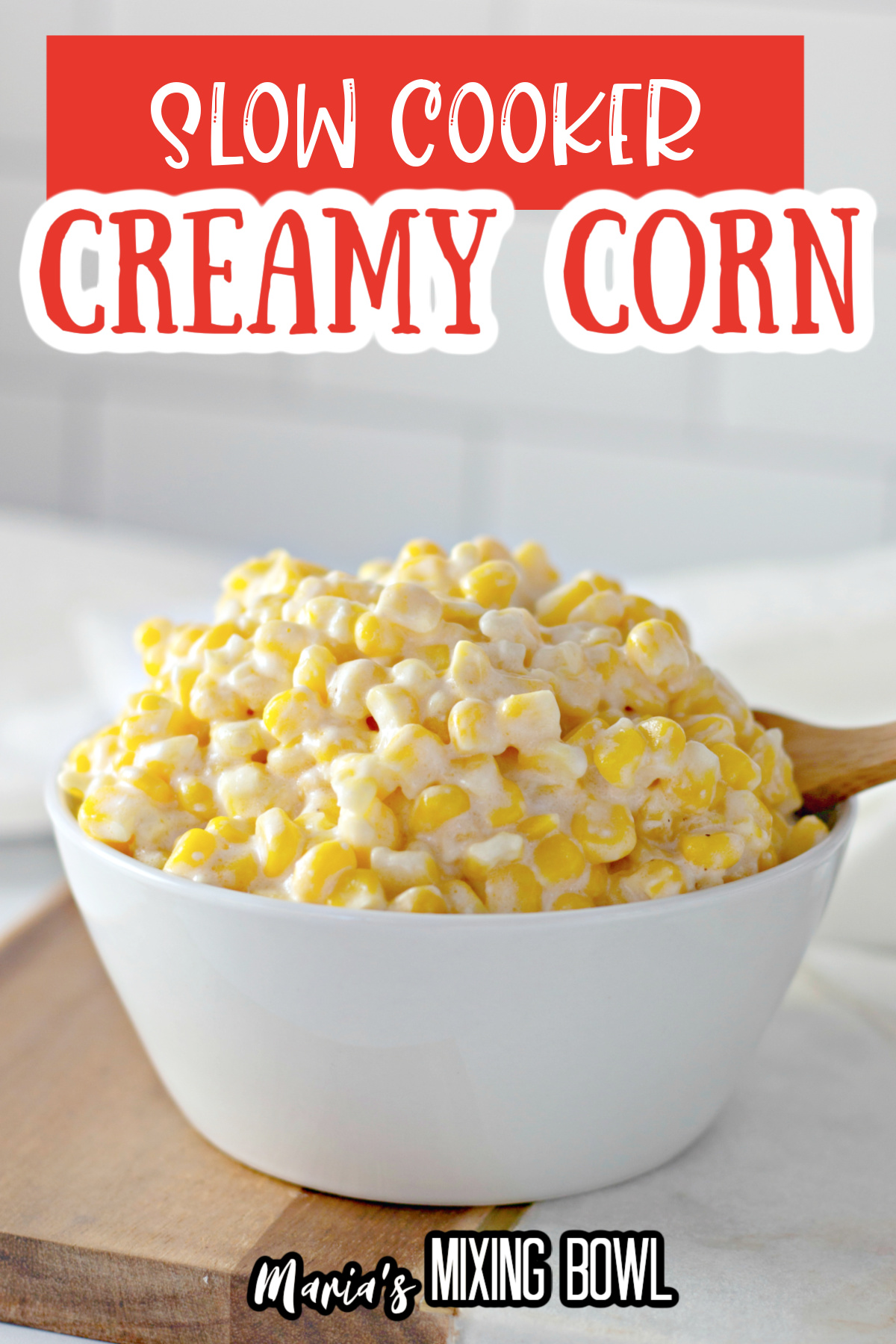 bowl filled with slow cooker creamy corn.