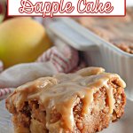 slice of apple dapple cake on a plate.