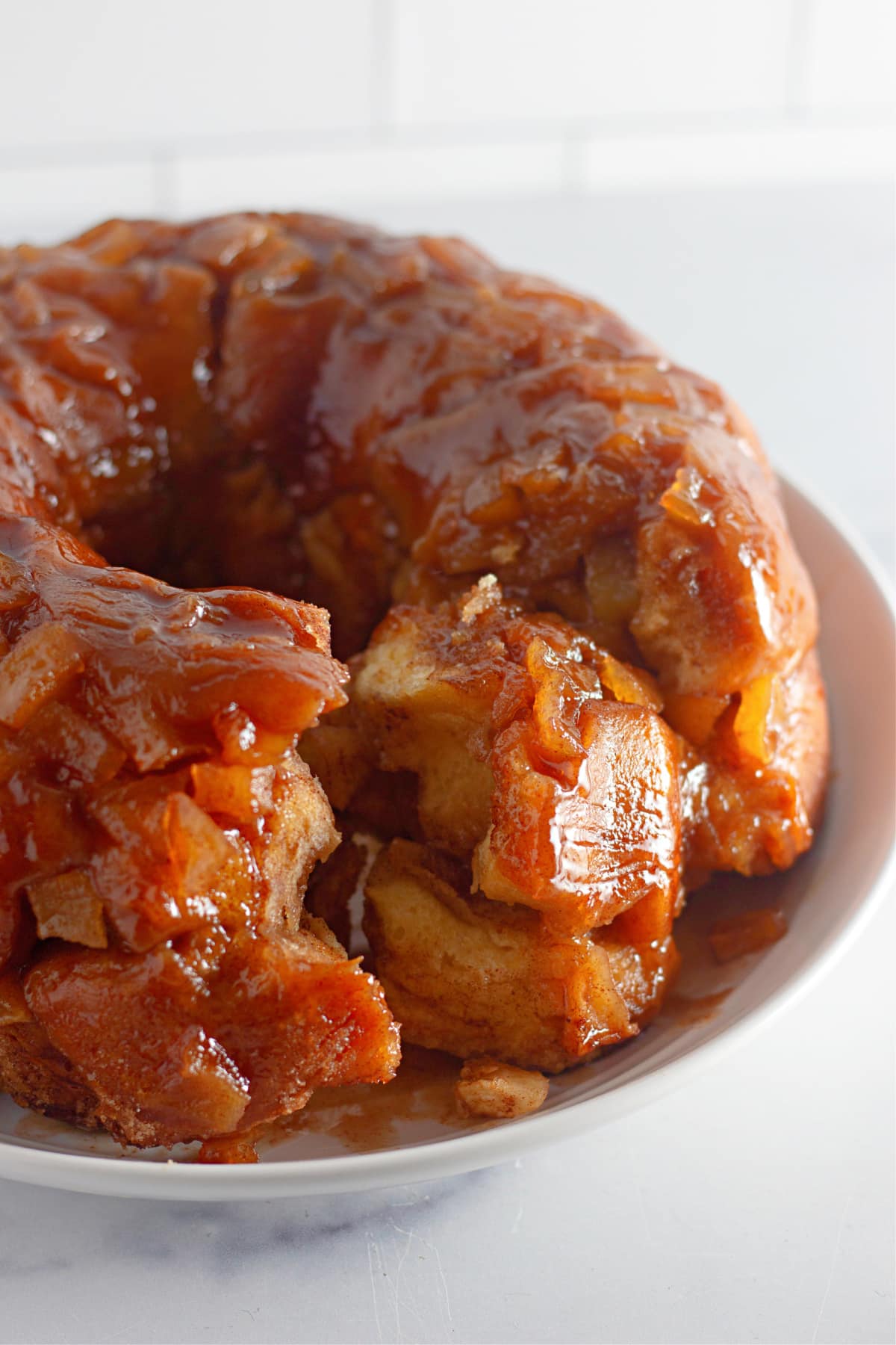 piece of apple pie monkey bread missing the bundt cake.