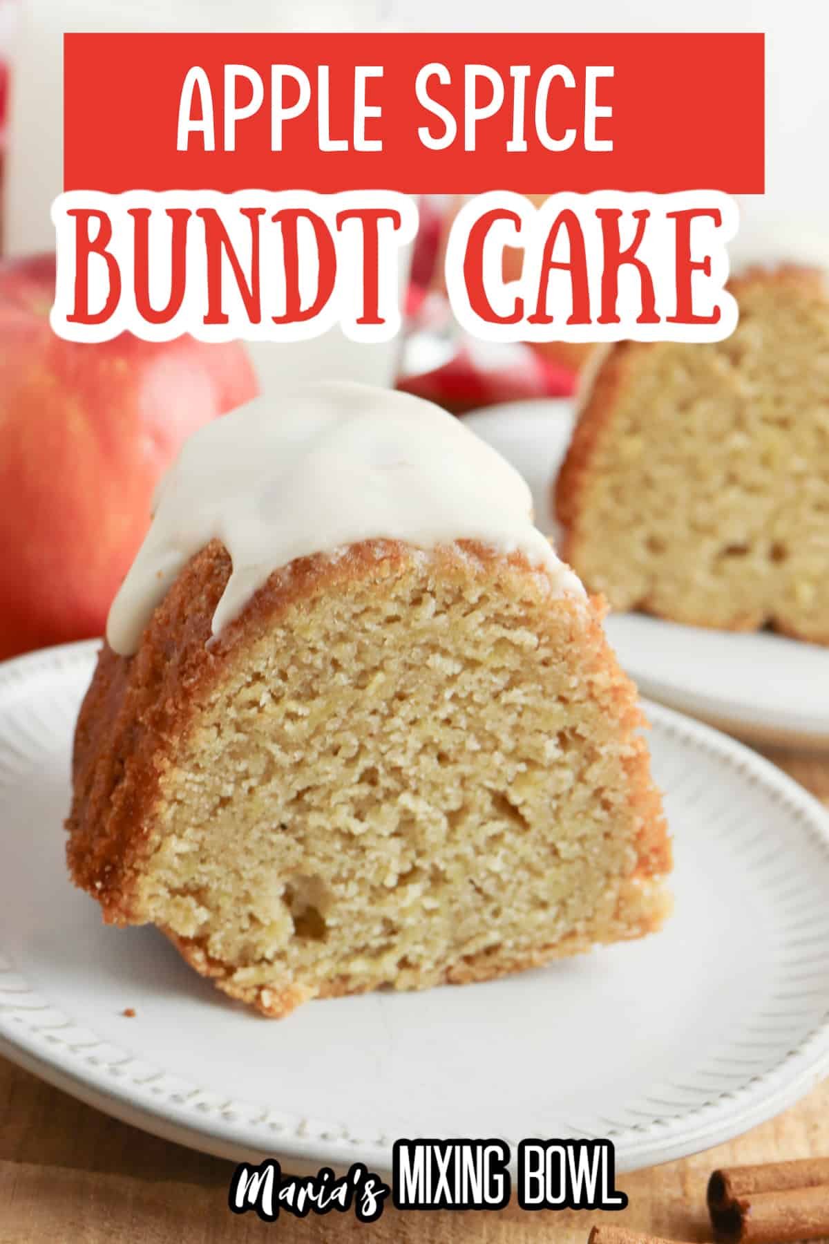 slice of apple spice bundt cake on a small plate.