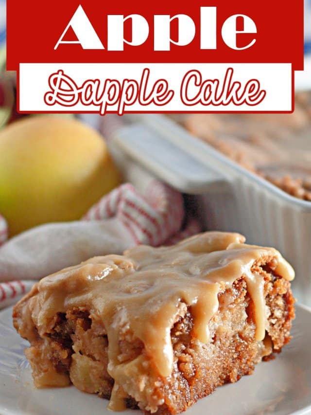 slice of apple dapple cake on a plate.