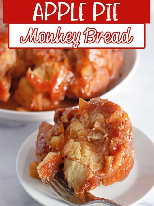 slice of apple pie monkey bread on a plate.