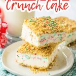 two slices of peppermint crunch cake on a plate.