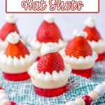 santa hat shots on a blue and white kitchen towel.