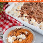 plate of sweet potato casserole with pecan streusel topping.