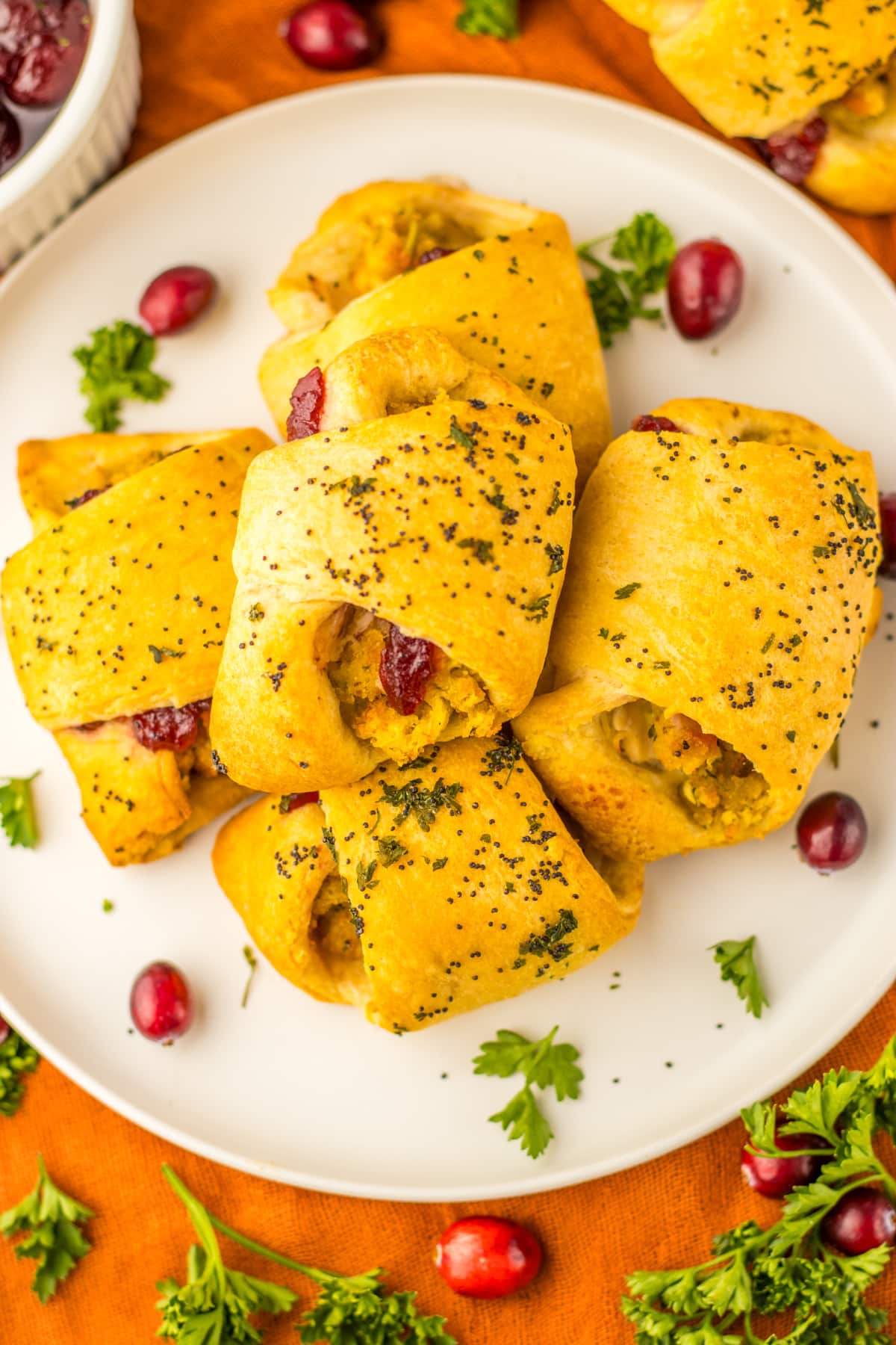 plate full of thanksgiving leftover crescent rolls.