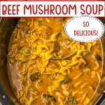 slow cooker full of beef mushroom soup.