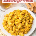 plate full of one pot cheeseburger pasta.