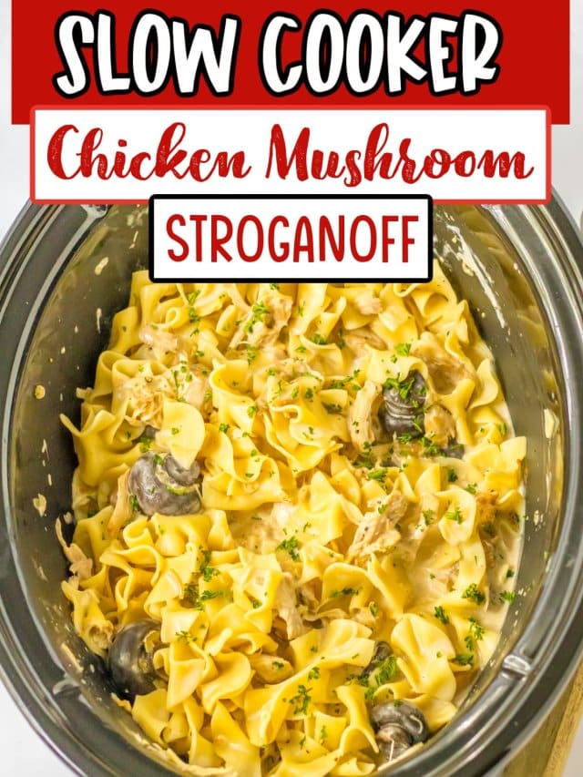 chicken mushroom stroganoff in a slow cooker.