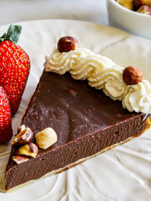 slice of nutella tart on a plate.