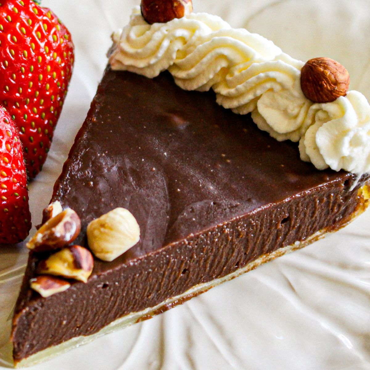slice of nutella tart on a plate.