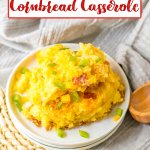 plate full of loaded cornbread casserole.