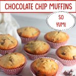 baked banana chocolate chip muffins on a backdrop.