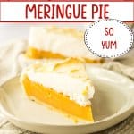 slice of butterscotch meringue pie on a plate.