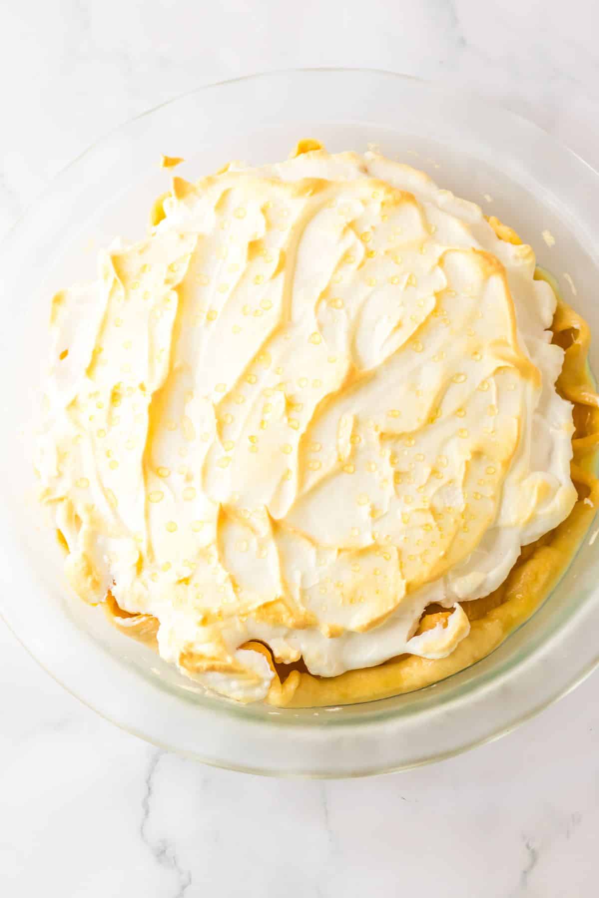 finished butterscotch meringue on a counter.