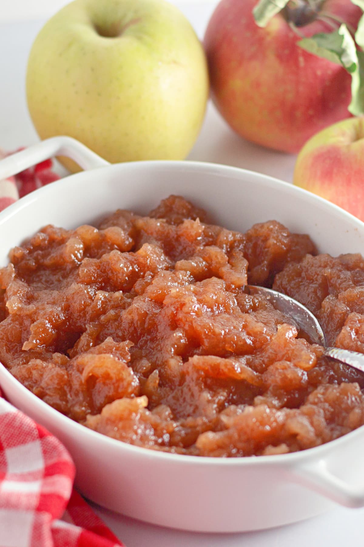 cinnamon applesauce in a casserole dish.