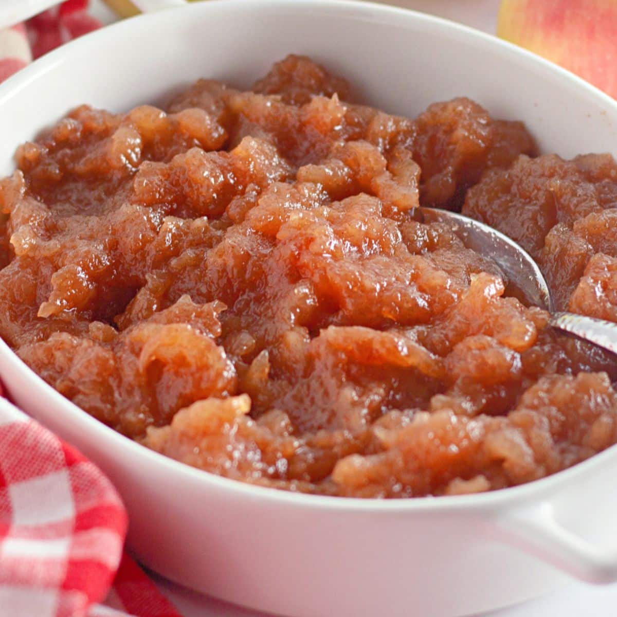 cinnamon applesauce in a casserole dish.