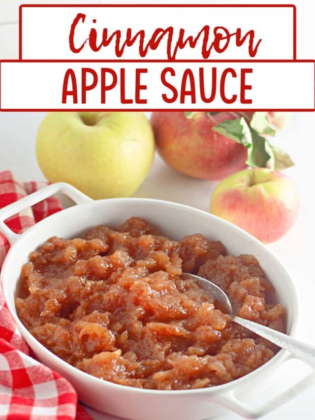 cinnamon applesauce in a casserole dish.