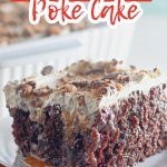 slice of health bar poke cake on a small plate.
