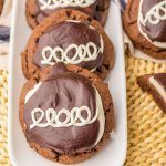 three hostess cupcake cookies lined on a platter.