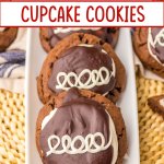 three hostess cupcake cookies lined on a platter.