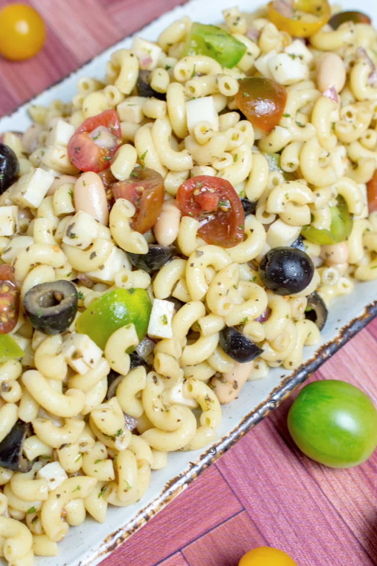 serving tray full of italian pasta salad.