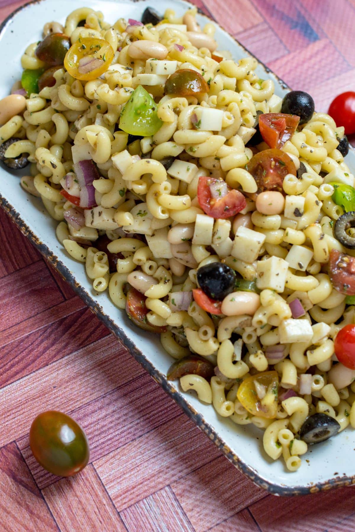serving tray full of italian pasta salad.
