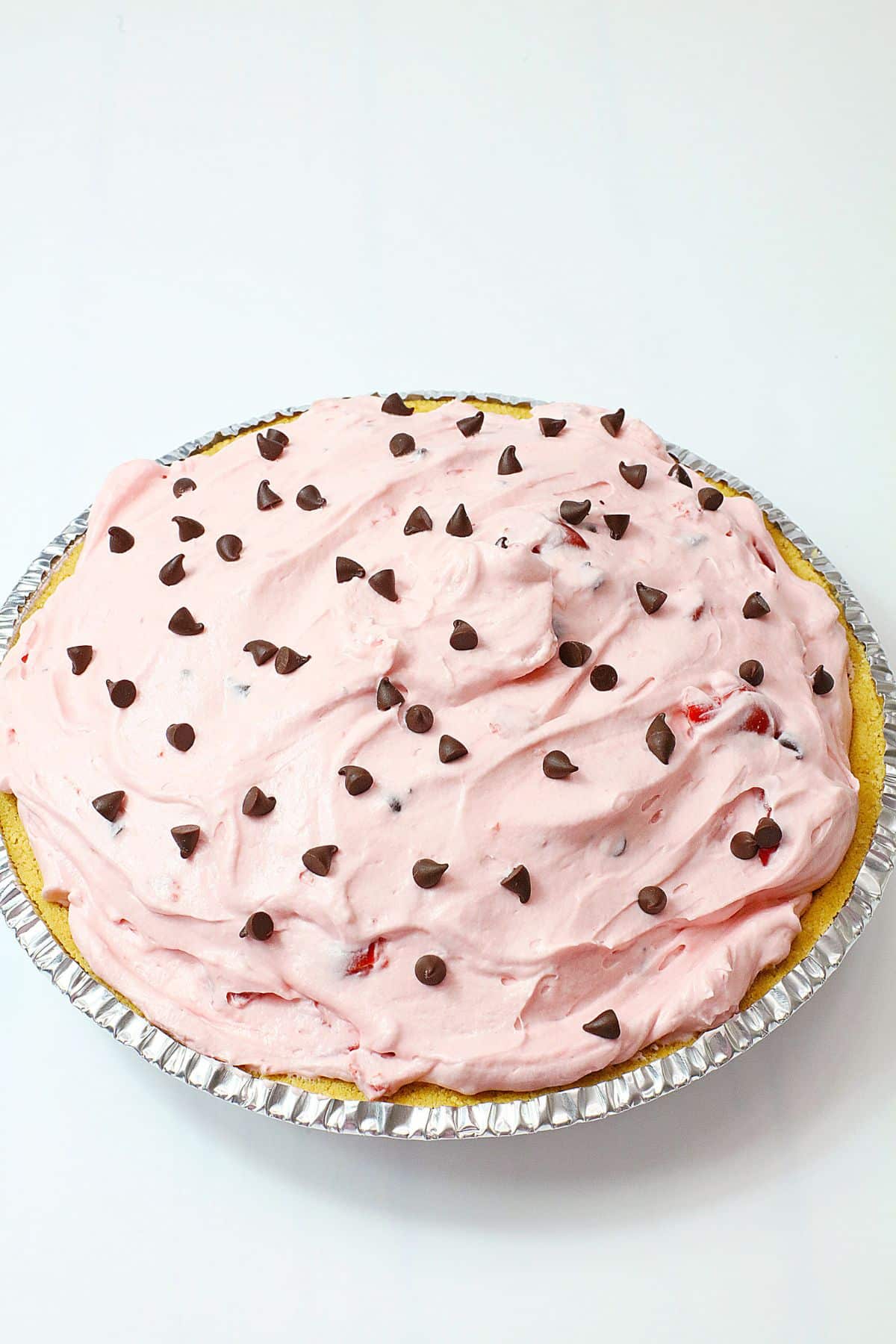 finished chocolate cherry chip pie waiting to get into the fridge