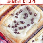 baked chocolate chip danishes on a cooling rack.
