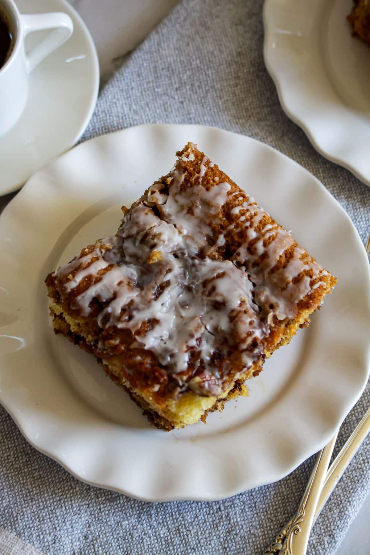 slice of chocolate orange coffee cake on a plate.