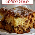 slice of chocolate orange coffee cake on a plate.